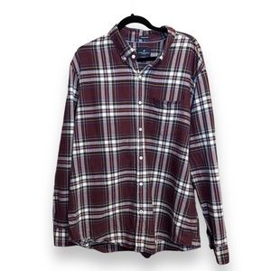 American Eagle Men’s Seriously Soft Button Up Maroon Plaid Cotton Sz XXL